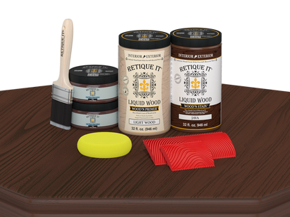 Retique It Wood'n Cabinet Kit in Java stain showing 12-door grained wood finish on a table surface.