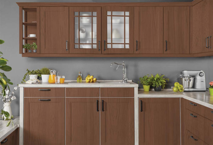 Retique It Wood'n Cabinet Kit with 12 grained Java stain doors for kitchen cabinets, showcasing natural wood grain finish.