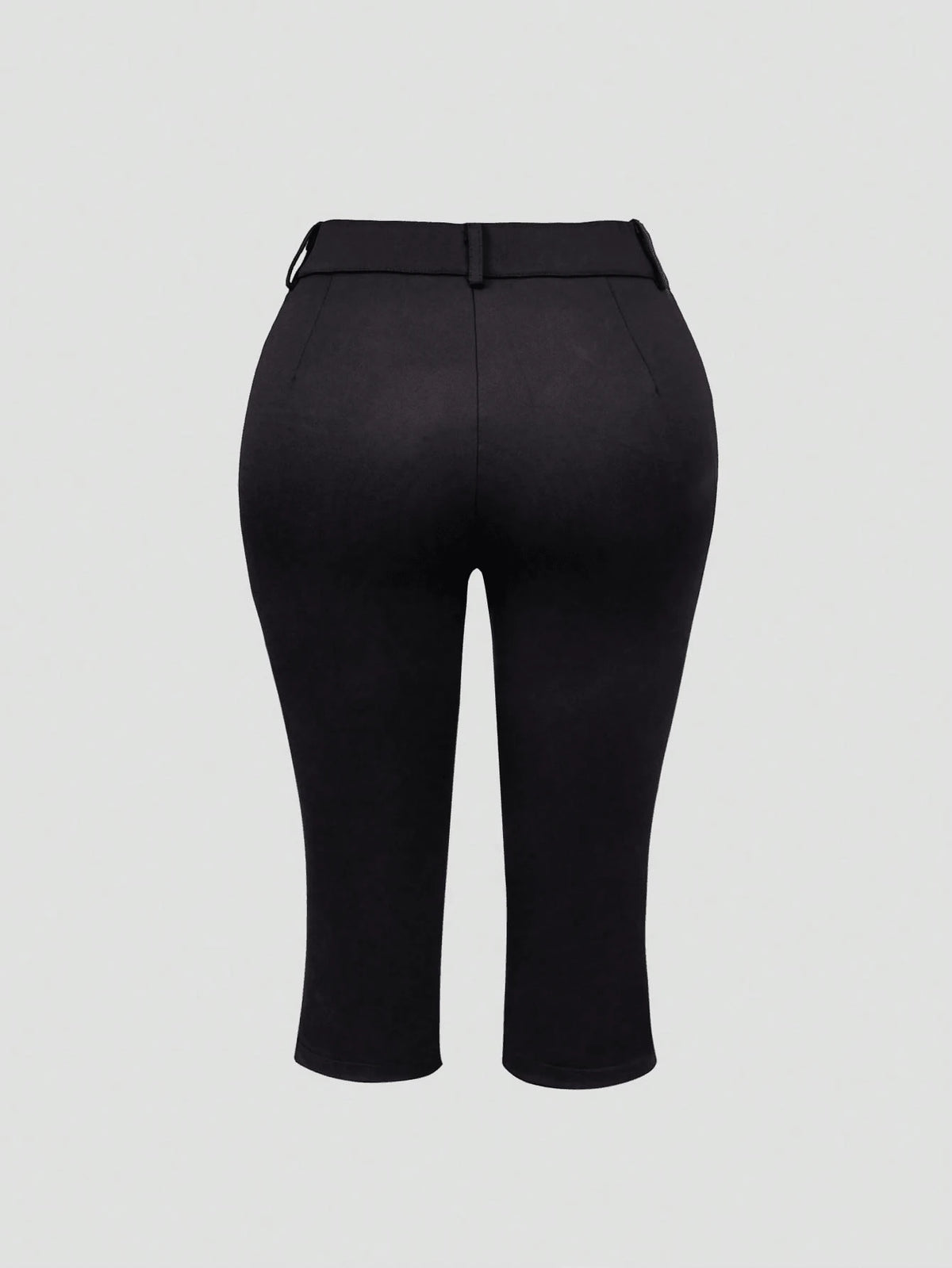 Yuwenier Elegant Slim High Waist Solid Color Split Hem Elastic 7/8 Pants, Button & Zipper Design Black, Office Siren